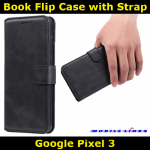 Book Flip Case with Strap For Google Pixel 3 Slim Fit Look